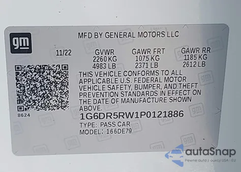 2023 Cadillac Ct5-V V-Series z USA, uszkodzony, nr VIN 1G6DR5RW1P0121886